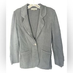 St John Women Size 2 Black Knit Jacket Blazer Single Button Hip Length